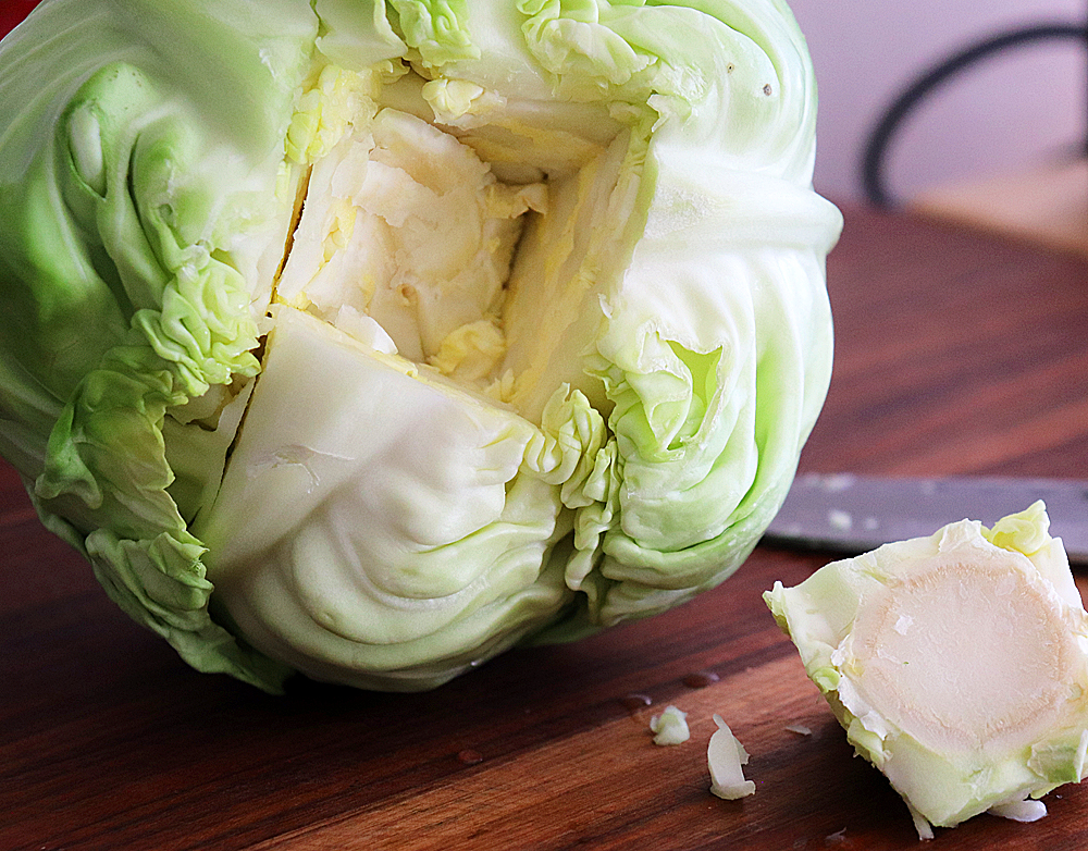 Taking the core out of the head of cabbage