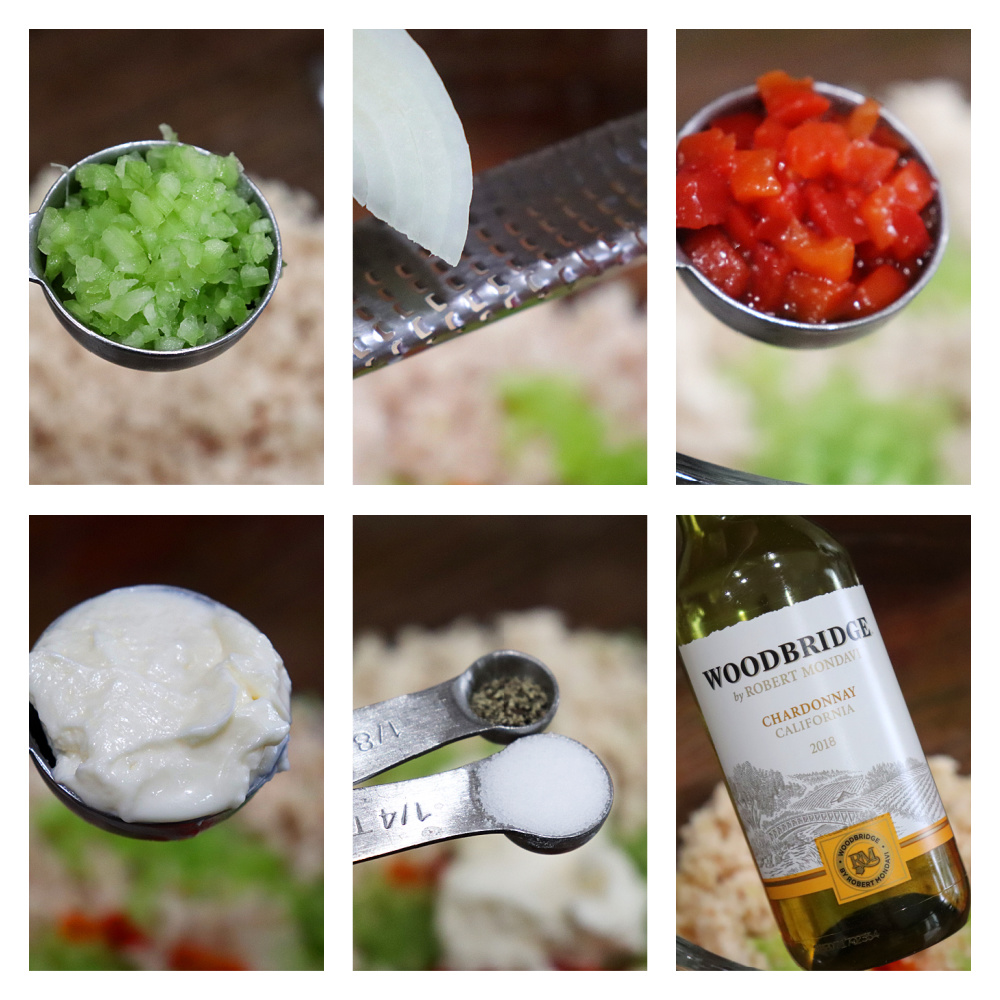 Collage of ingredients for the chicken salad filling