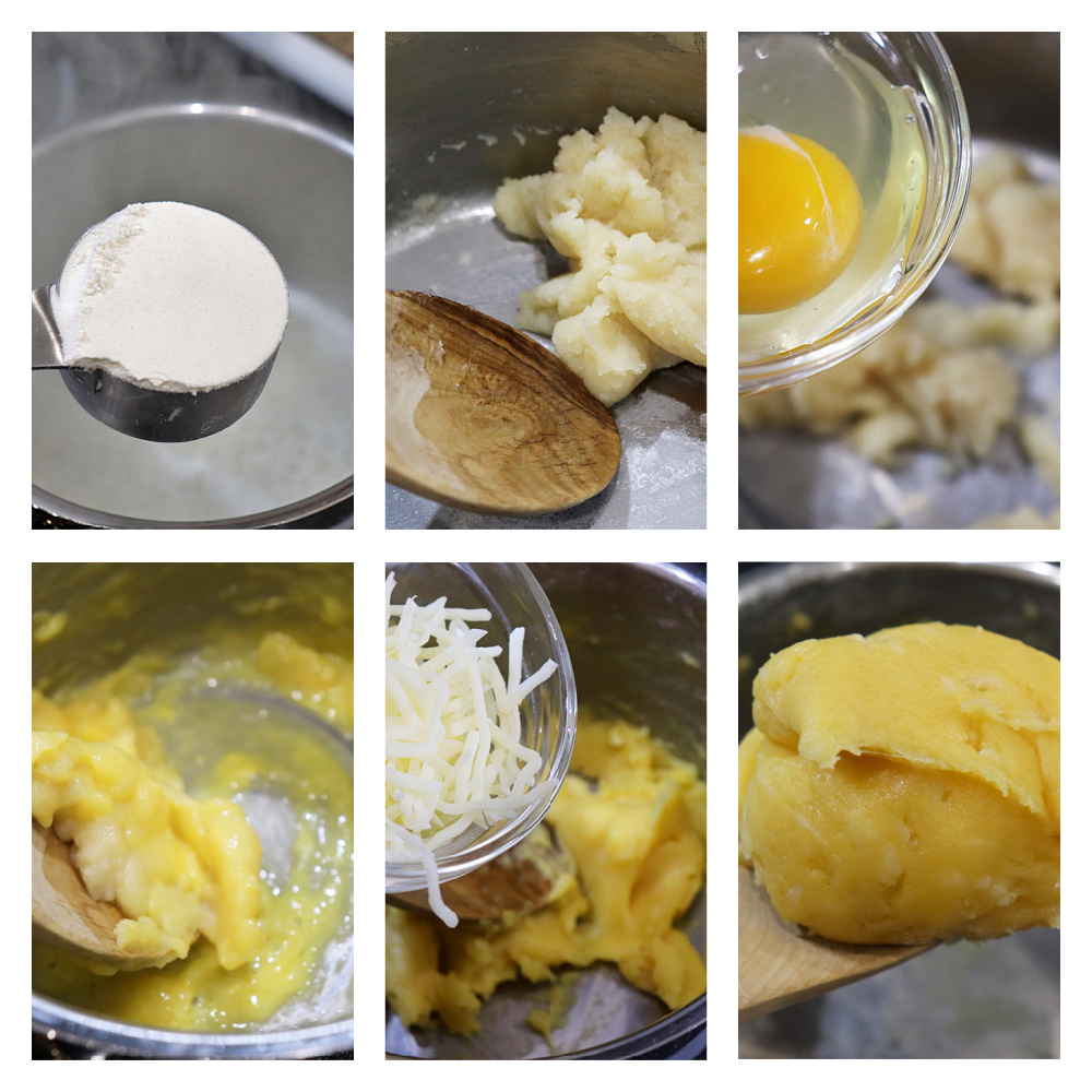 Collage of process shots for pate a choux pastry