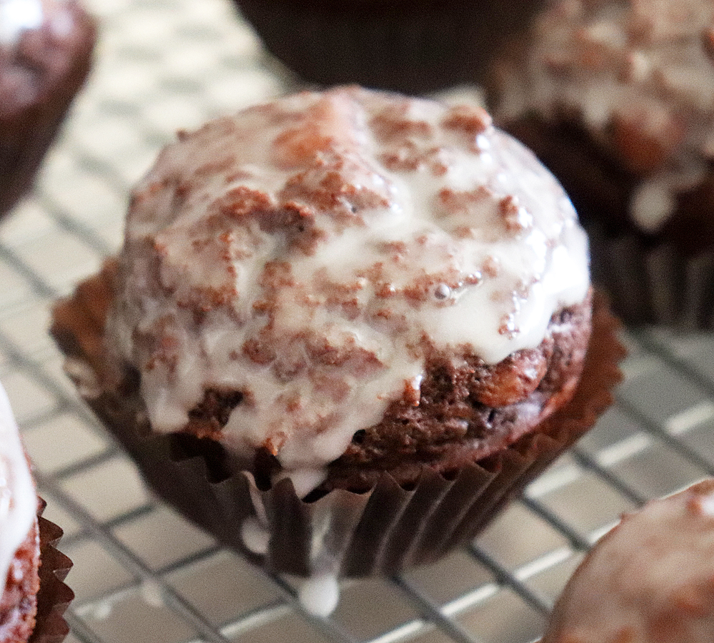 Glazed Chocolate Doughnut Muffins Hero Shot