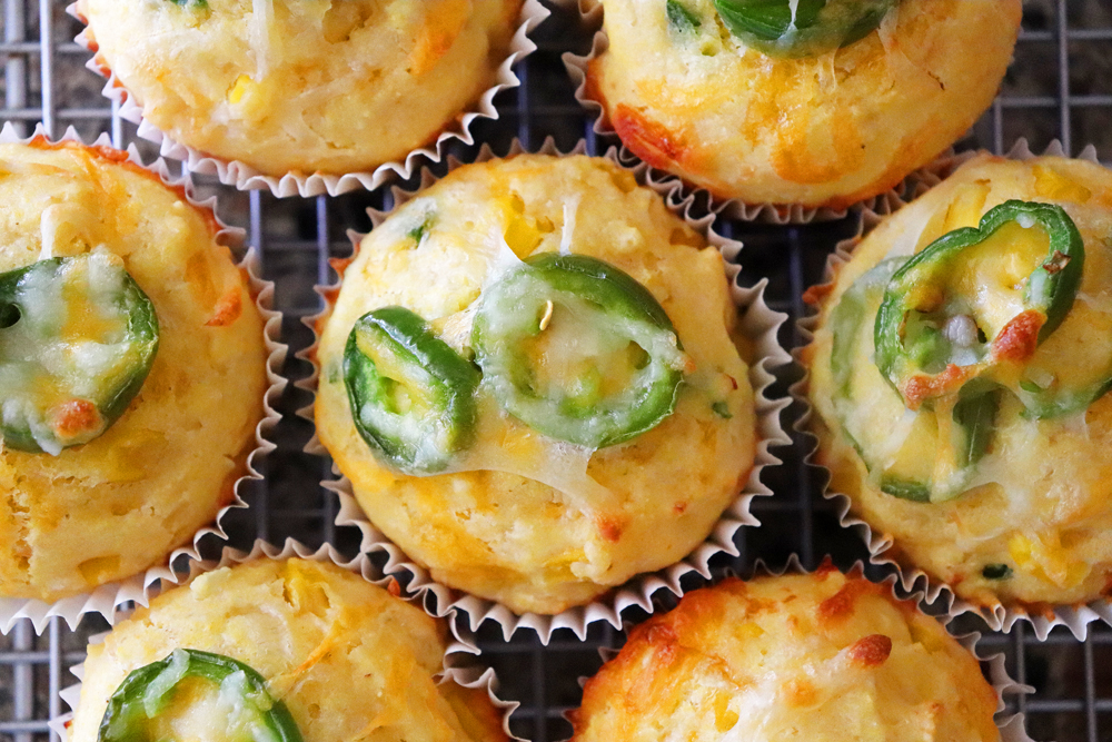 Baked Cheesy Honey Jalapeno Cornbread Muffins