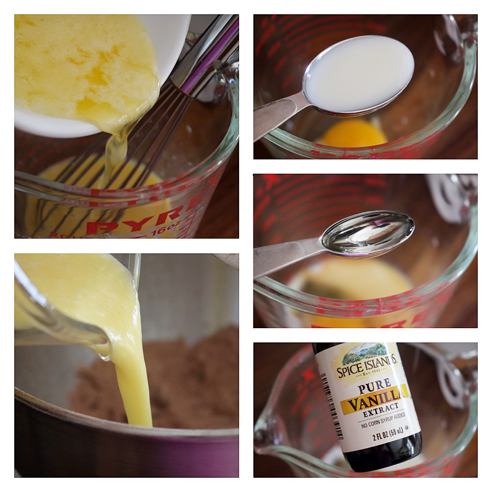 Wet Ingredients Collage for Glazed Chocolate Doughnut Muffins