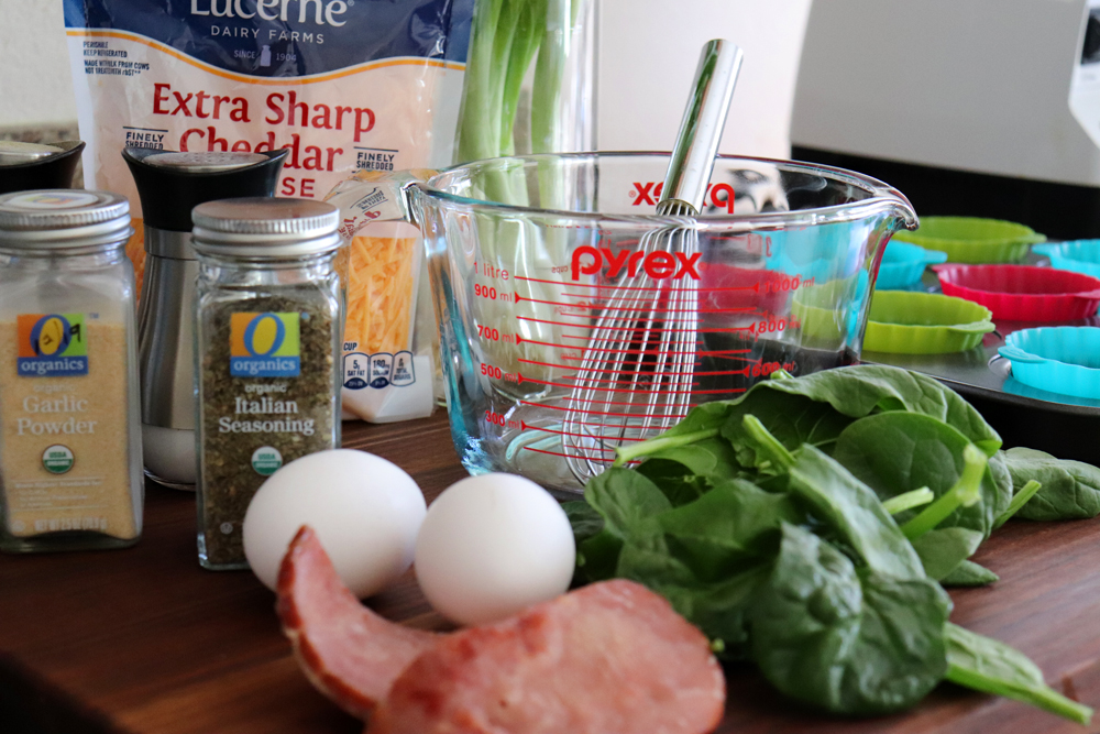 Ingredients for Ham and Spinach Egg Muffins