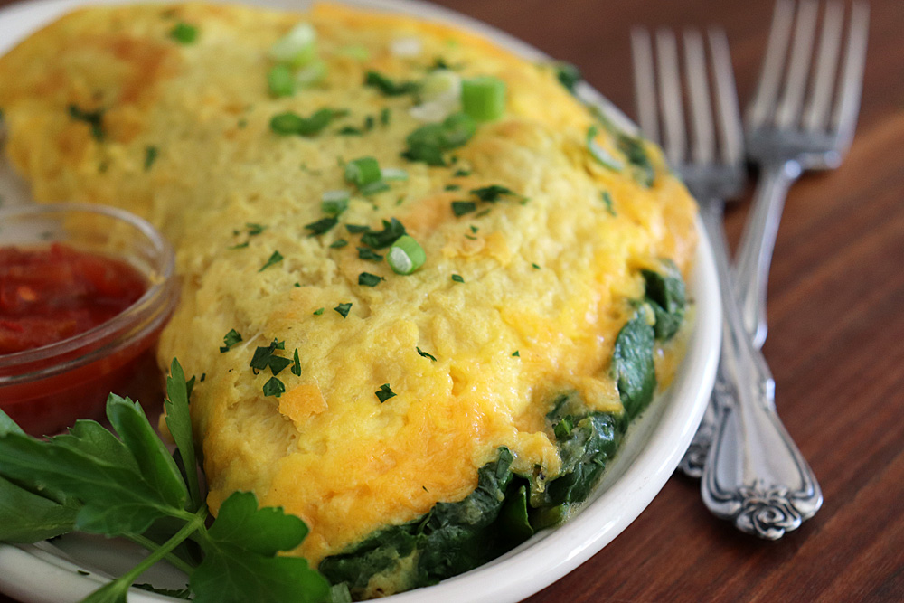 Plated Easy Cheesy Spinach Omelet Recipe